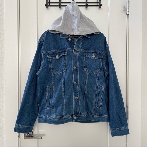 Armani Exchange Men's Denim Jacket with Removable Gray Fleece Hood Size M - Picture 4 of 10